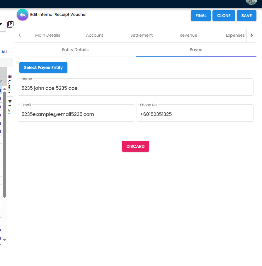 Line item and accounting details