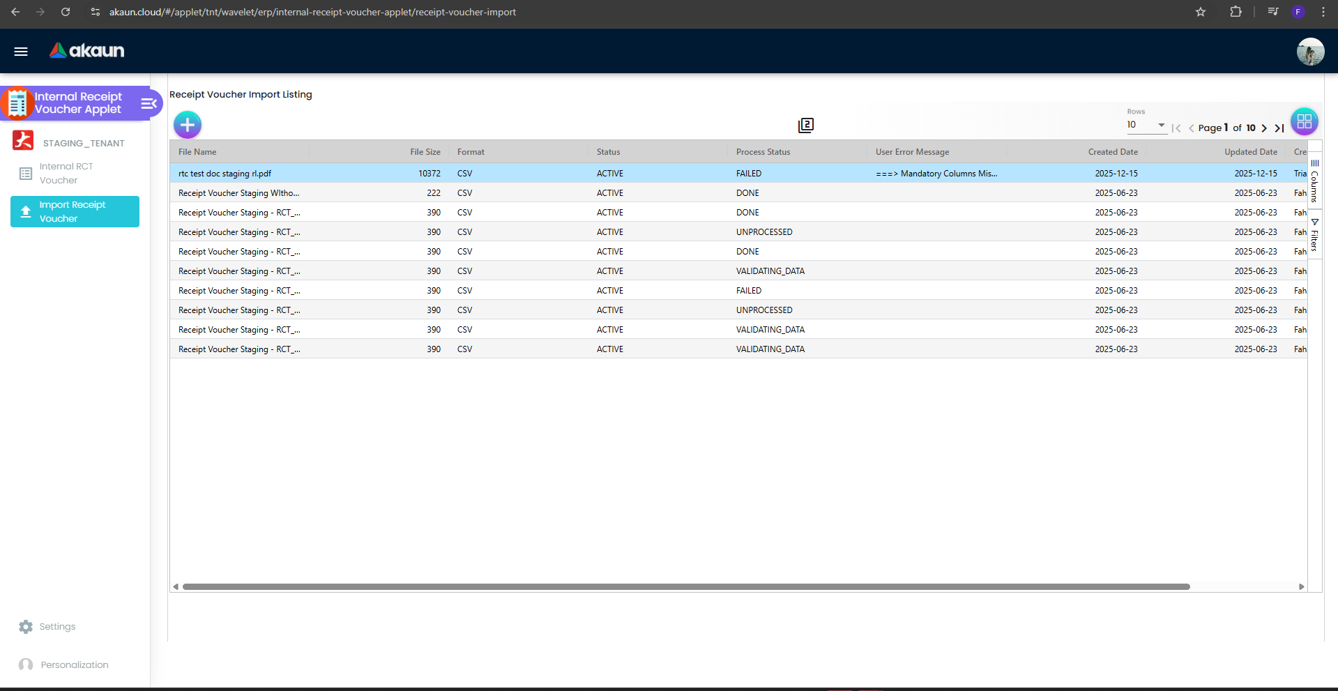 Import upload master data