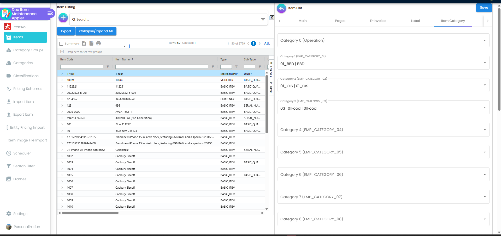Item Edit - Category Assignment