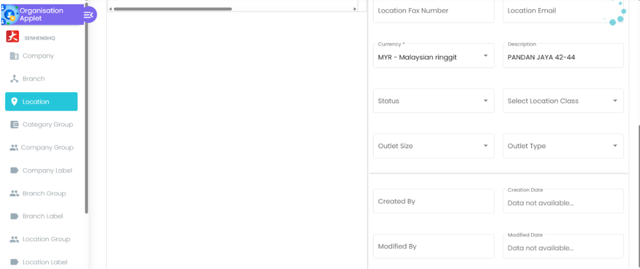 Edit Location - Assign Type and Size
